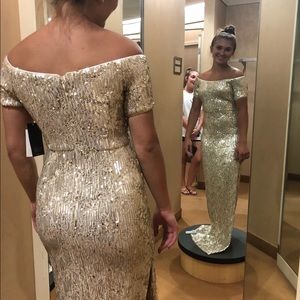 Cap Sleeve Scoop Back Sequin Gown
